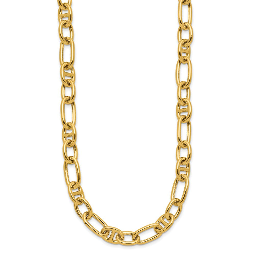 14K Gelbgold Poliert Mixed Oval und Anker Glieder Halskette