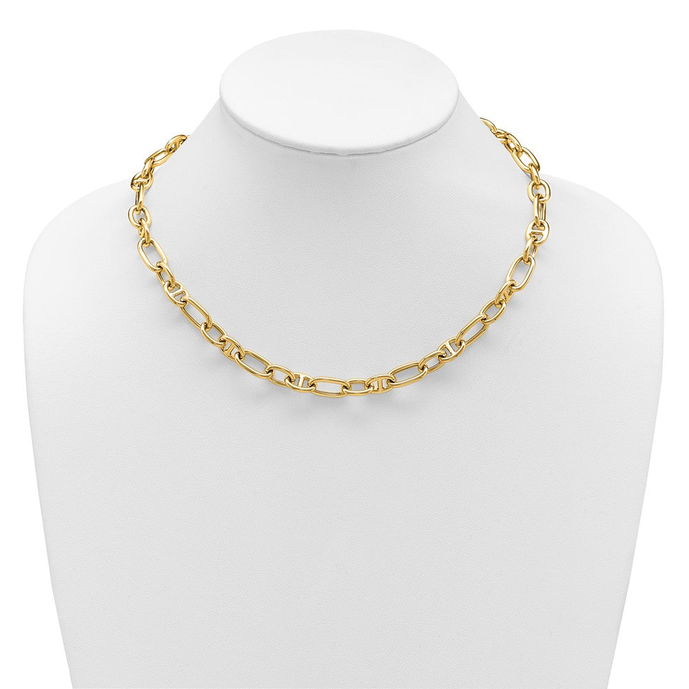 14K Gelbgold Poliert Mixed Oval und Anker Glieder Halskette