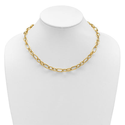 14K Gelbgold Poliert Mixed Oval und Anker Glieder Halskette