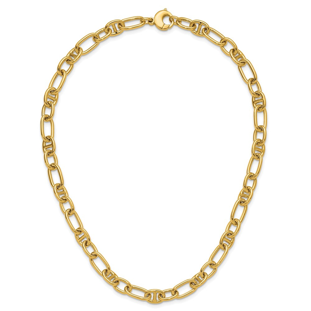 14K Gelbgold Poliert Mixed Oval und Anker Glieder Halskette