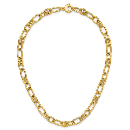 14K Gelbgold Poliert Mixed Oval und Anker Glieder Halskette