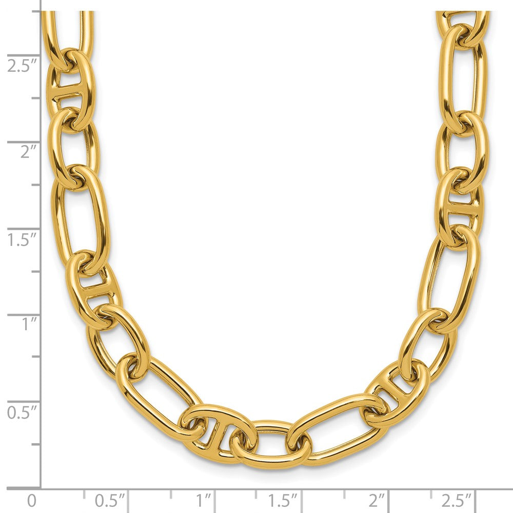 14K Gelbgold Poliert Mixed Oval und Anker Glieder Halskette