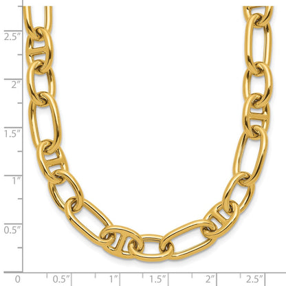 14K Gelbgold Poliert Mixed Oval und Anker Glieder Halskette