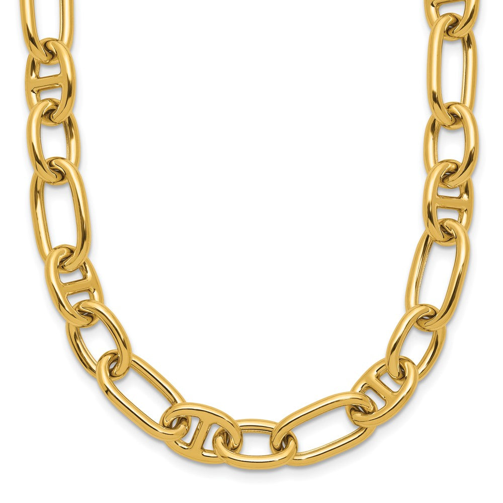 14K Gelbgold Poliert Mixed Oval und Anker Glieder Halskette