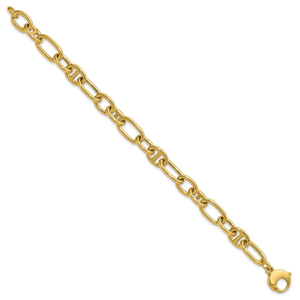 14K Gelbgold Poliert Mixed Oval und Anker Glieder Gliederarmband