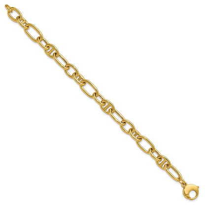 14K Gelbgold Poliert Mixed Oval und Anker Glieder Gliederarmband