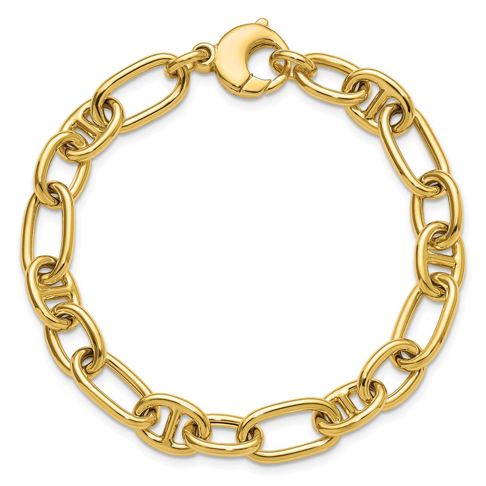 14K Gelbgold Poliert Mixed Oval und Anker Glieder Gliederarmband