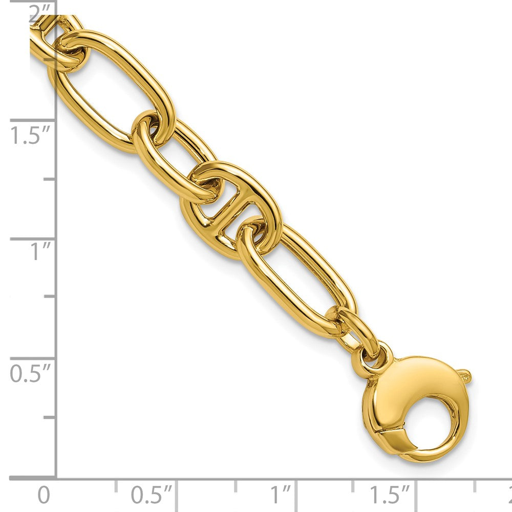 14K Gelbgold Poliert Mixed Oval und Anker Glieder Gliederarmband