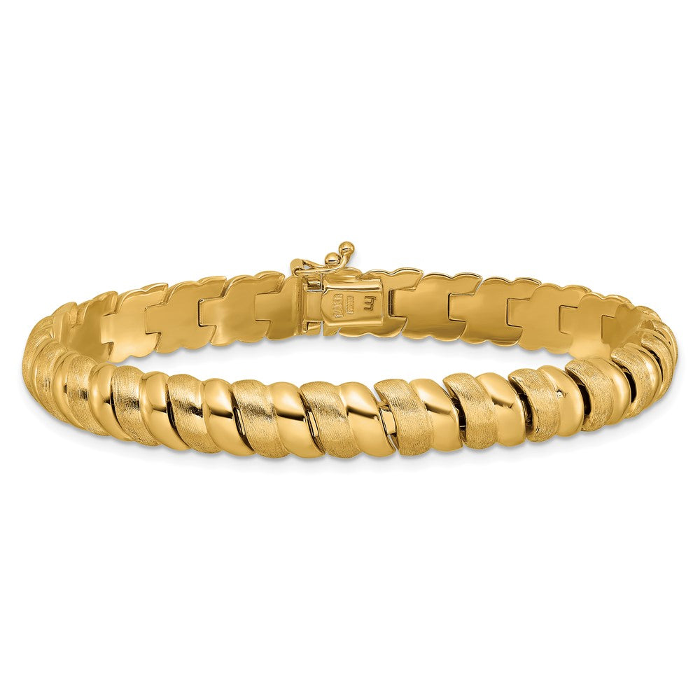 14K Gelbgold Poliert und Gebürstet Fantasie 8.0mm Armband