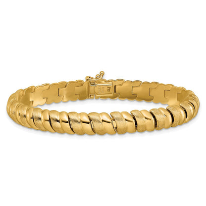 14K Gelbgold Poliert und Gebürstet Fantasie 8.0mm Armband
