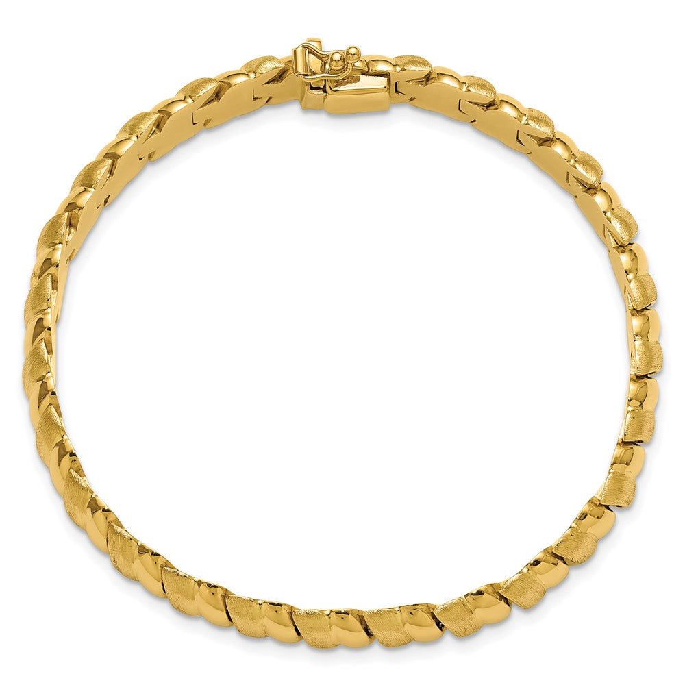 14K Gelbgold Poliert und Gebürstet Fantasie 8.0mm Armband