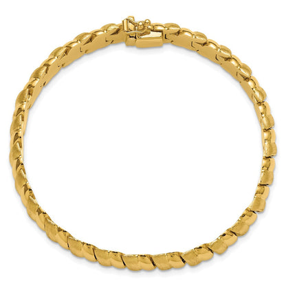 14K Gelbgold Poliert und Gebürstet Fantasie 8.0mm Armband