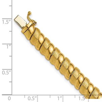 14K Gelbgold Poliert und Gebürstet Fantasie 8.0mm Armband