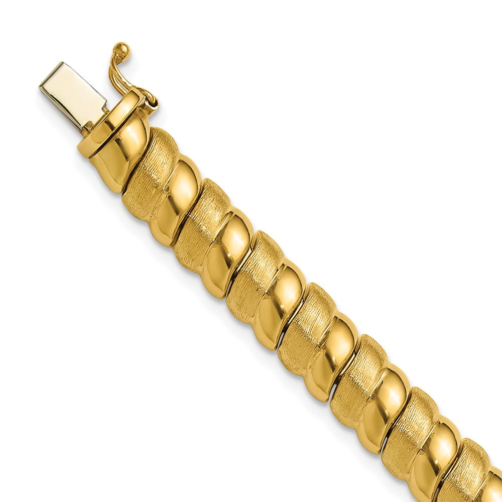 14K Gelbgold Poliert und Gebürstet Fantasie 8.0mm Armband