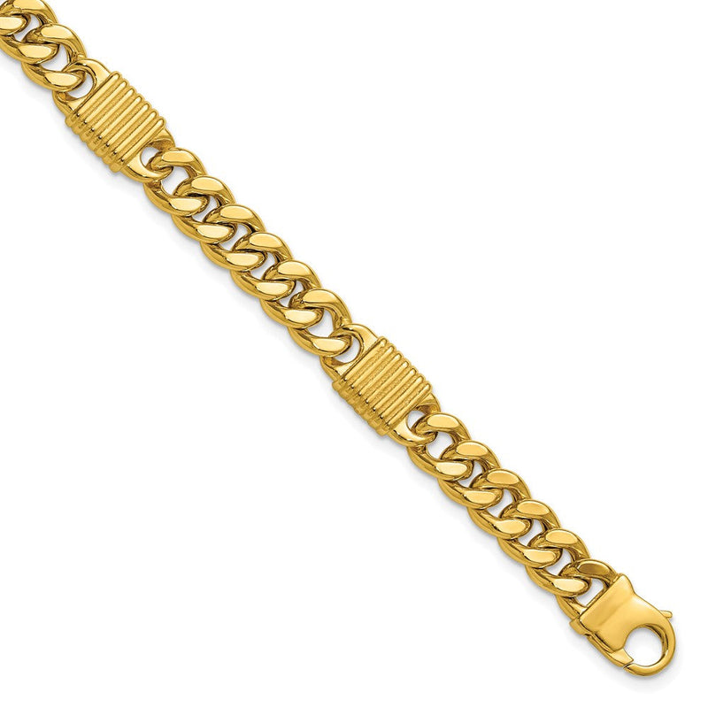 14K Gelbgold Poliert/grooved Fantasie Panzer Glieder Station Herren Gliederarmband