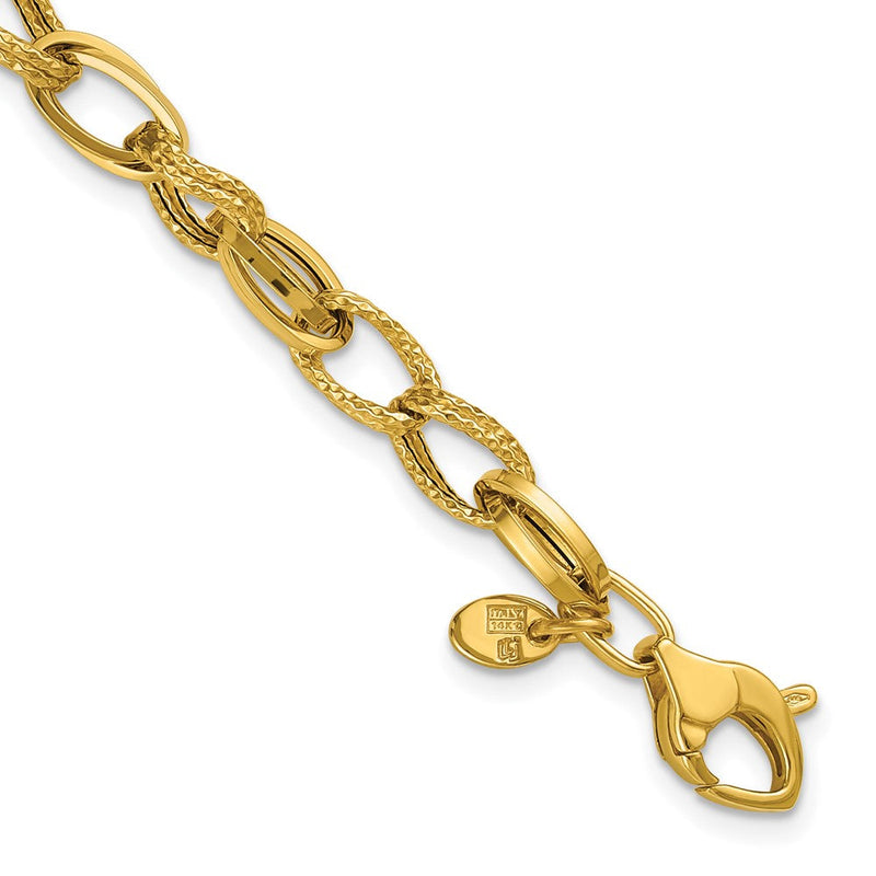14K Gelbgold Poliert und Strukturiert Fantasie Oval Glieder Armband