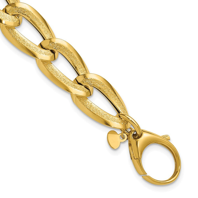 14K Gelbgold Poliert und Lasergeschnitten Fantasie Oval Glieder Armband
