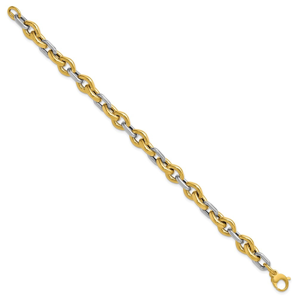 14K Bicolor Poliert Fantasie Flach Kante Glieder Armband
