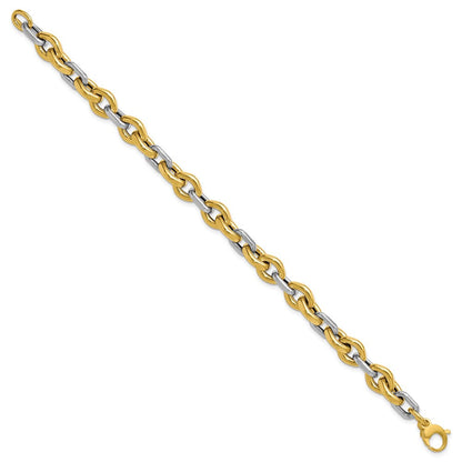 14K Bicolor Poliert Fantasie Flach Kante Glieder Armband