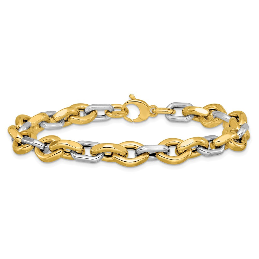 14K Bicolor Poliert Fantasie Flach Kante Glieder Armband