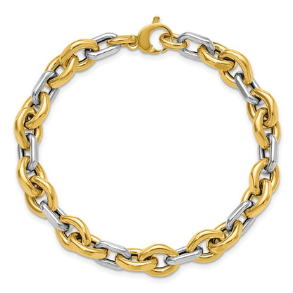 14K Bicolor Poliert Fantasie Flach Kante Glieder Armband