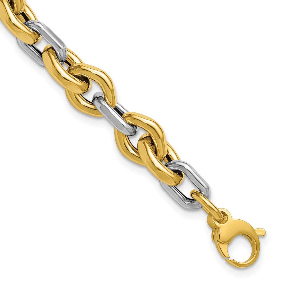 14K Bicolor Poliert Fantasie Flach Kante Glieder Armband