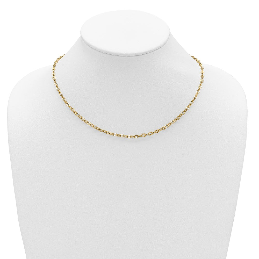 14K Gelbgold Poliert Fantasie Flach Ankerkette Glieder Halskette