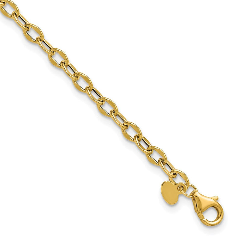 14K Gelbgold Poliert Fantasie Flach Ankerkette Glieder Gliederarmband