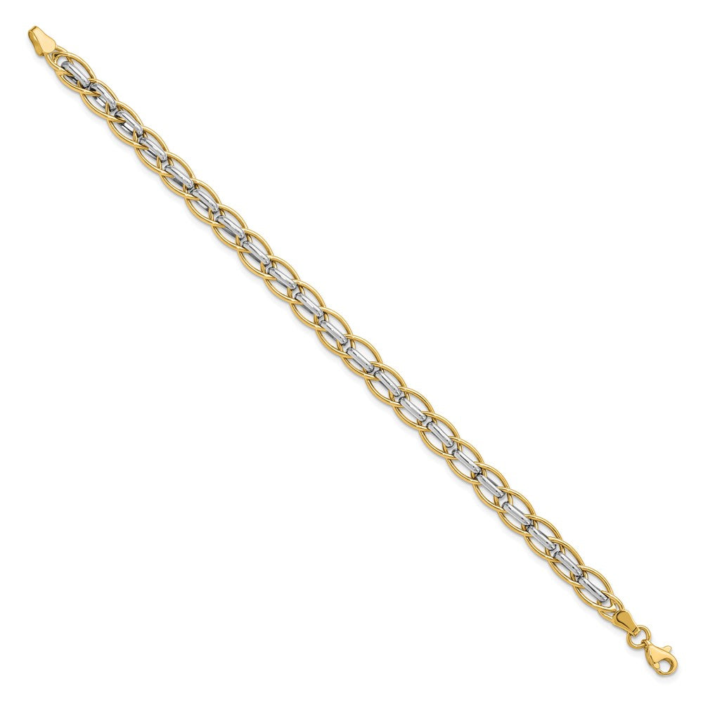 7.25 Zoll 14K Bicolor Poliert Fantasieglieder Armband