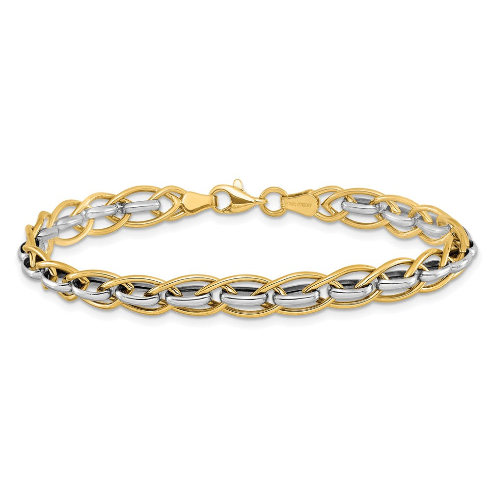 7.25 Zoll 14K Bicolor Poliert Fantasieglieder Armband
