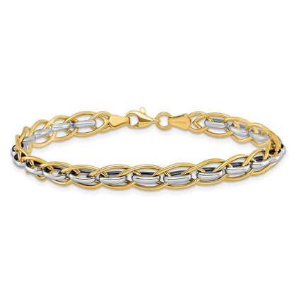 7.25 Zoll 14K Bicolor Poliert Fantasieglieder Armband