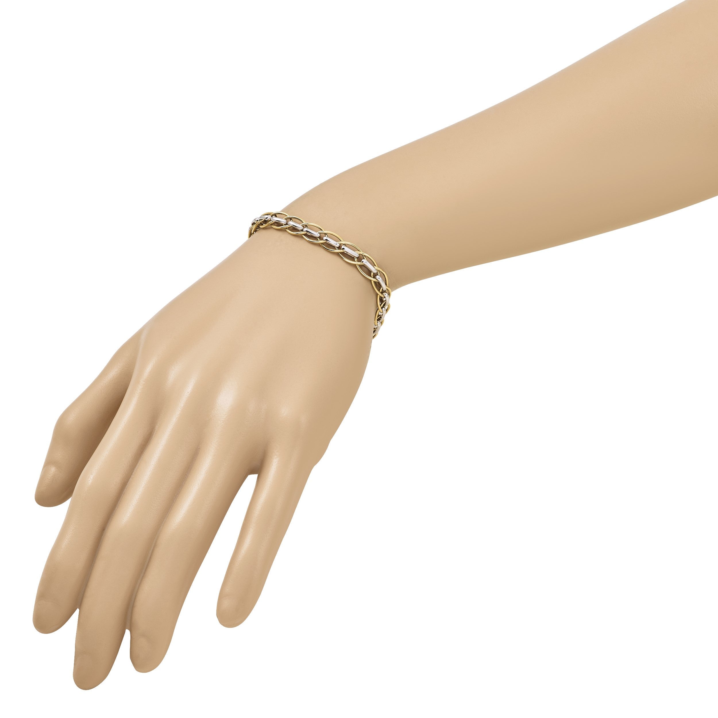 7.25 Zoll 14K Bicolor Poliert Fantasieglieder Armband