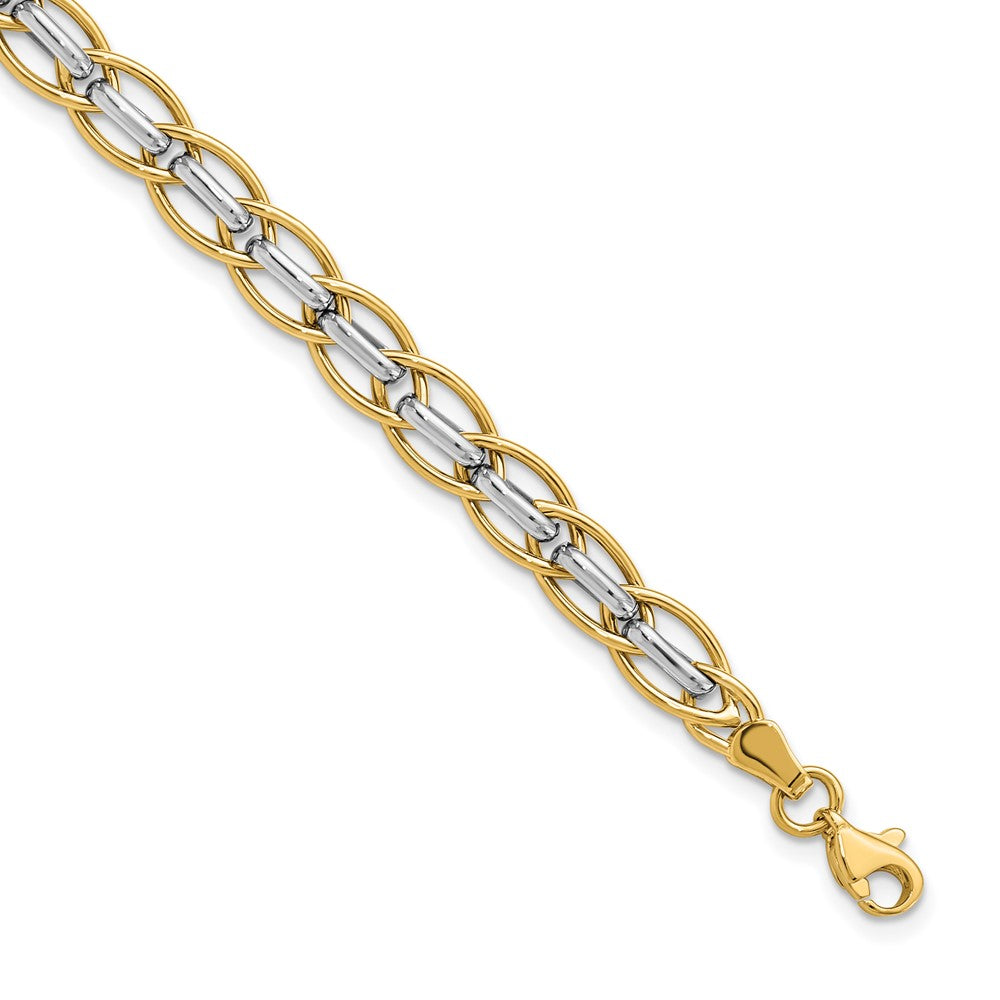 7.25 Zoll 14K Bicolor Poliert Fantasieglieder Armband