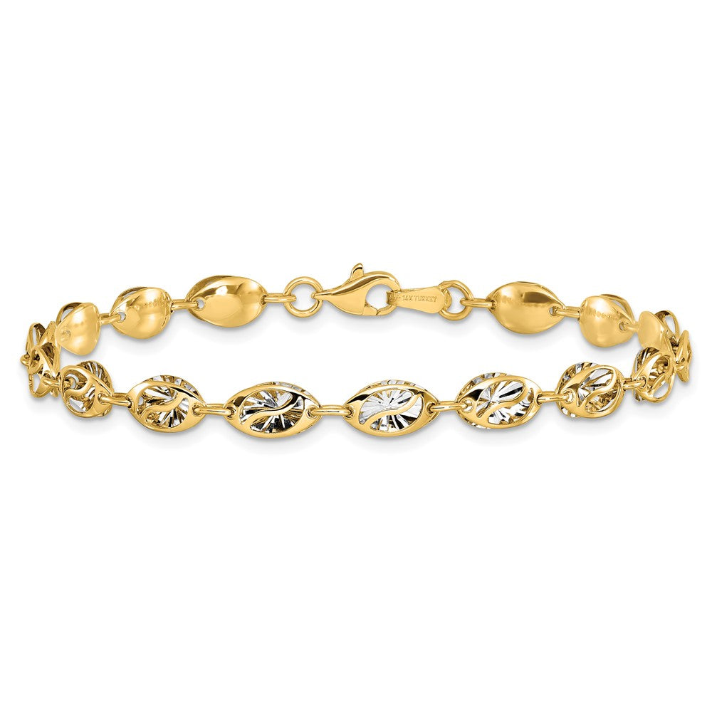 7.5 Zoll 14K mit Weiß Rhodium Poliert und Diamantiert Armband