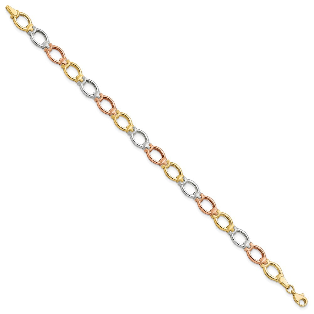 7.5 Zoll 14K Tricolor Poliert und Satiniert Glieder Armband