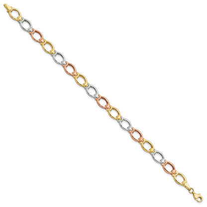 7.5 Zoll 14K Tricolor Poliert und Satiniert Glieder Armband