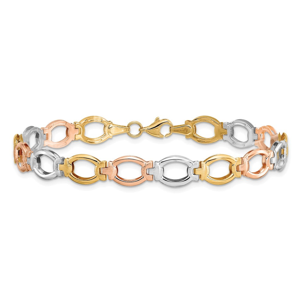 7.5 Zoll 14K Tricolor Poliert und Satiniert Glieder Armband