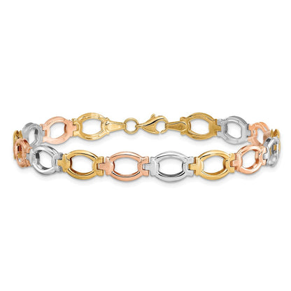 7.5 Zoll 14K Tricolor Poliert und Satiniert Glieder Armband