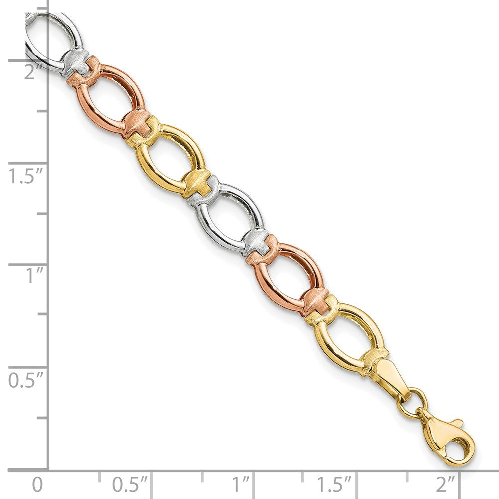 7.5 Zoll 14K Tricolor Poliert und Satiniert Glieder Armband