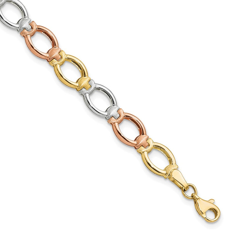 7.5 Zoll 14K Tricolor Poliert und Satiniert Glieder Armband