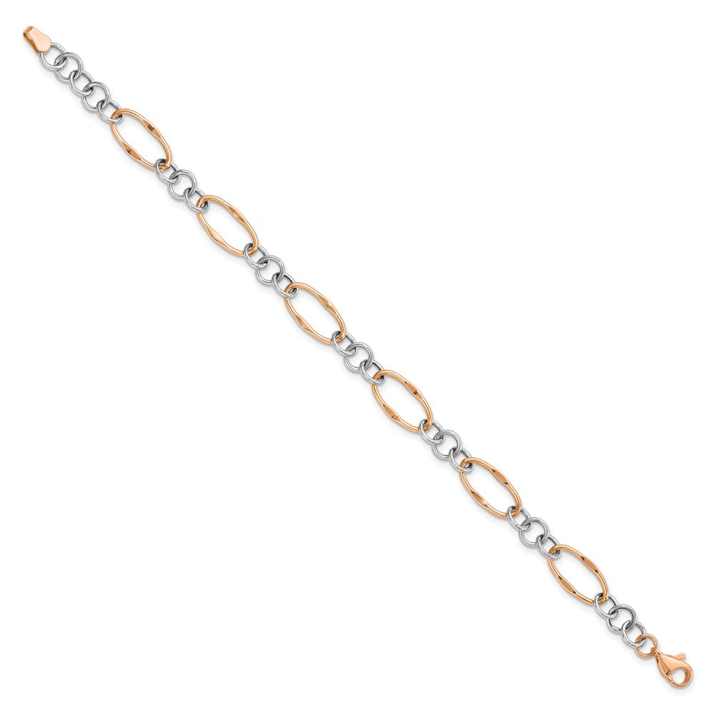 7.5 Zoll 14K Bicolor Rose und Weiß Poliert Glieder Armband