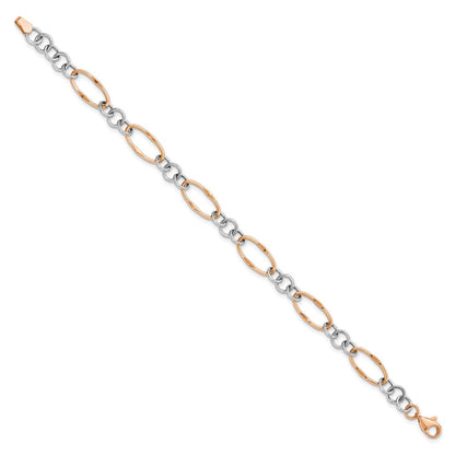 7.5 Zoll 14K Bicolor Rose und Weiß Poliert Glieder Armband