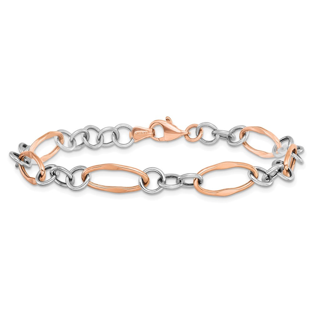 7.5 Zoll 14K Bicolor Rose und Weiß Poliert Glieder Armband