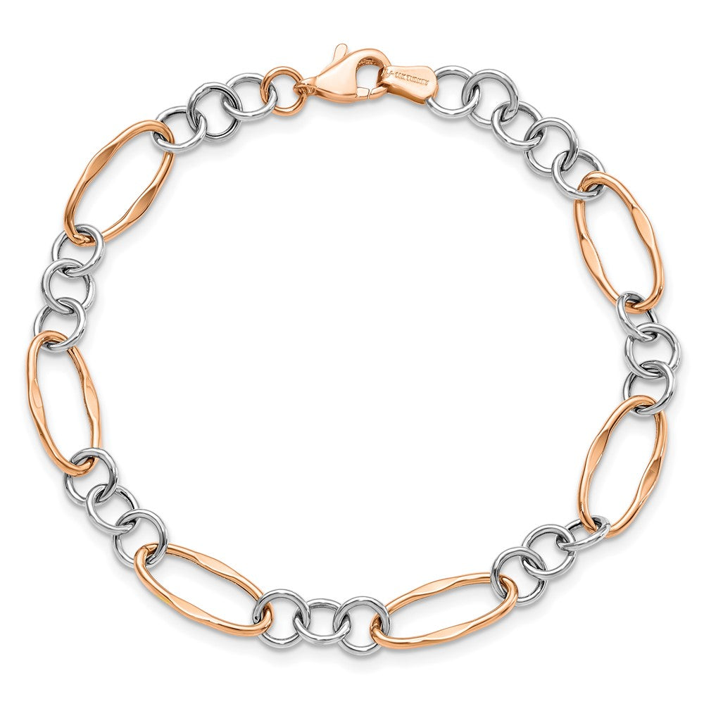 7.5 Zoll 14K Bicolor Rose und Weiß Poliert Glieder Armband