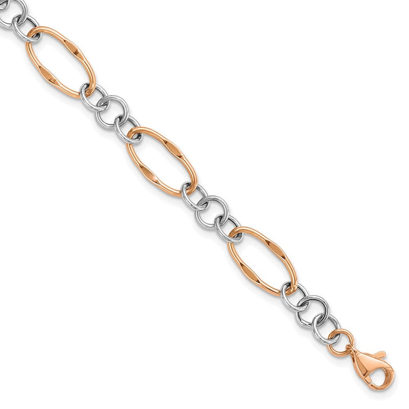 7.5 Zoll 14K Bicolor Rose und Weiß Poliert Glieder Armband