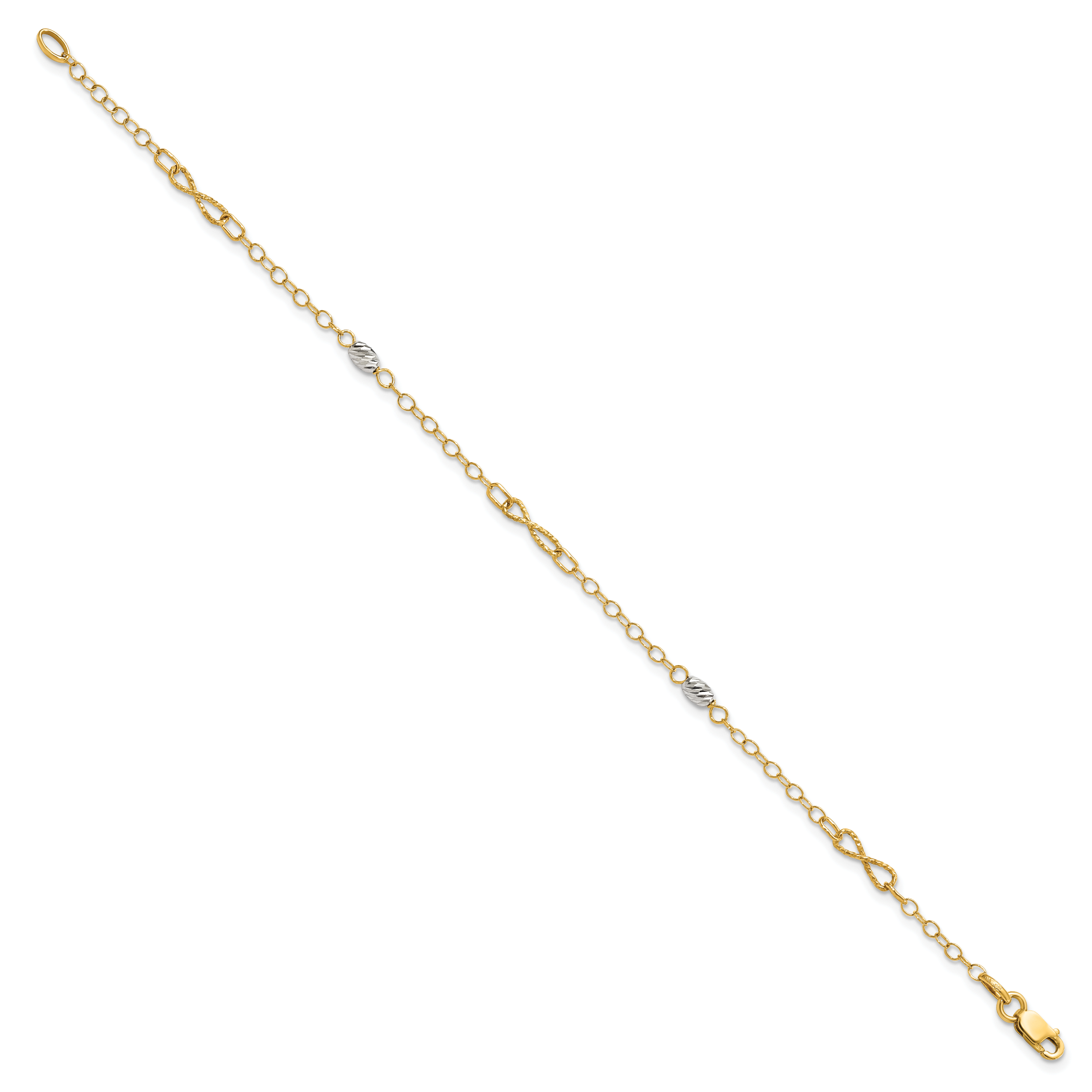 7.5 Zoll 14K Bicolor Poliert und Diamantiert Armband