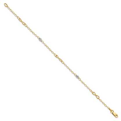 7.5 Zoll 14K Bicolor Poliert und Diamantiert Armband