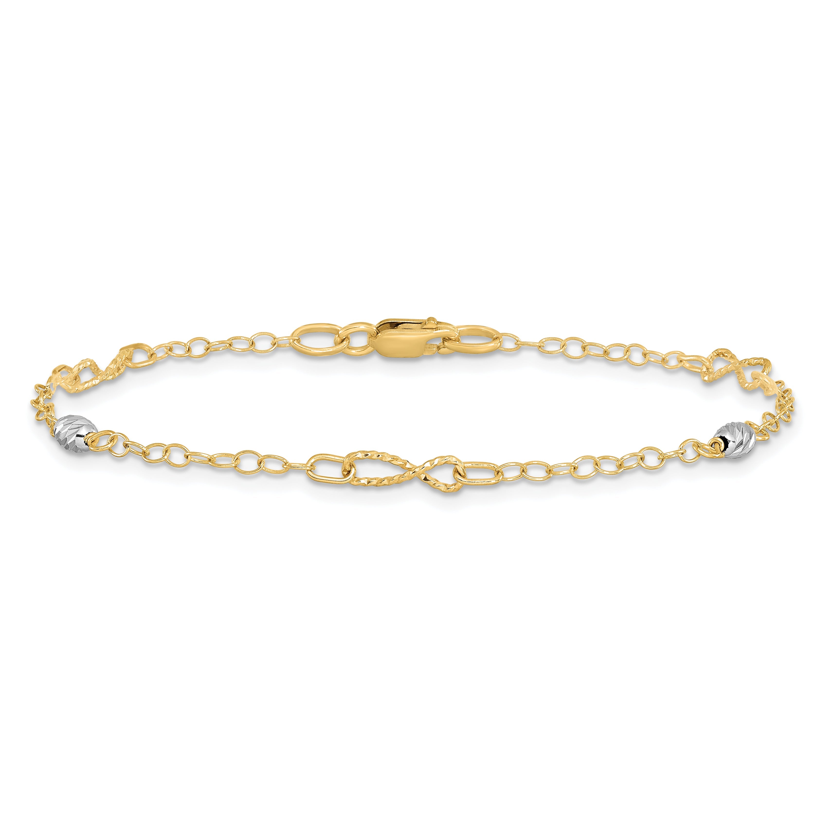 7.5 Zoll 14K Bicolor Poliert und Diamantiert Armband