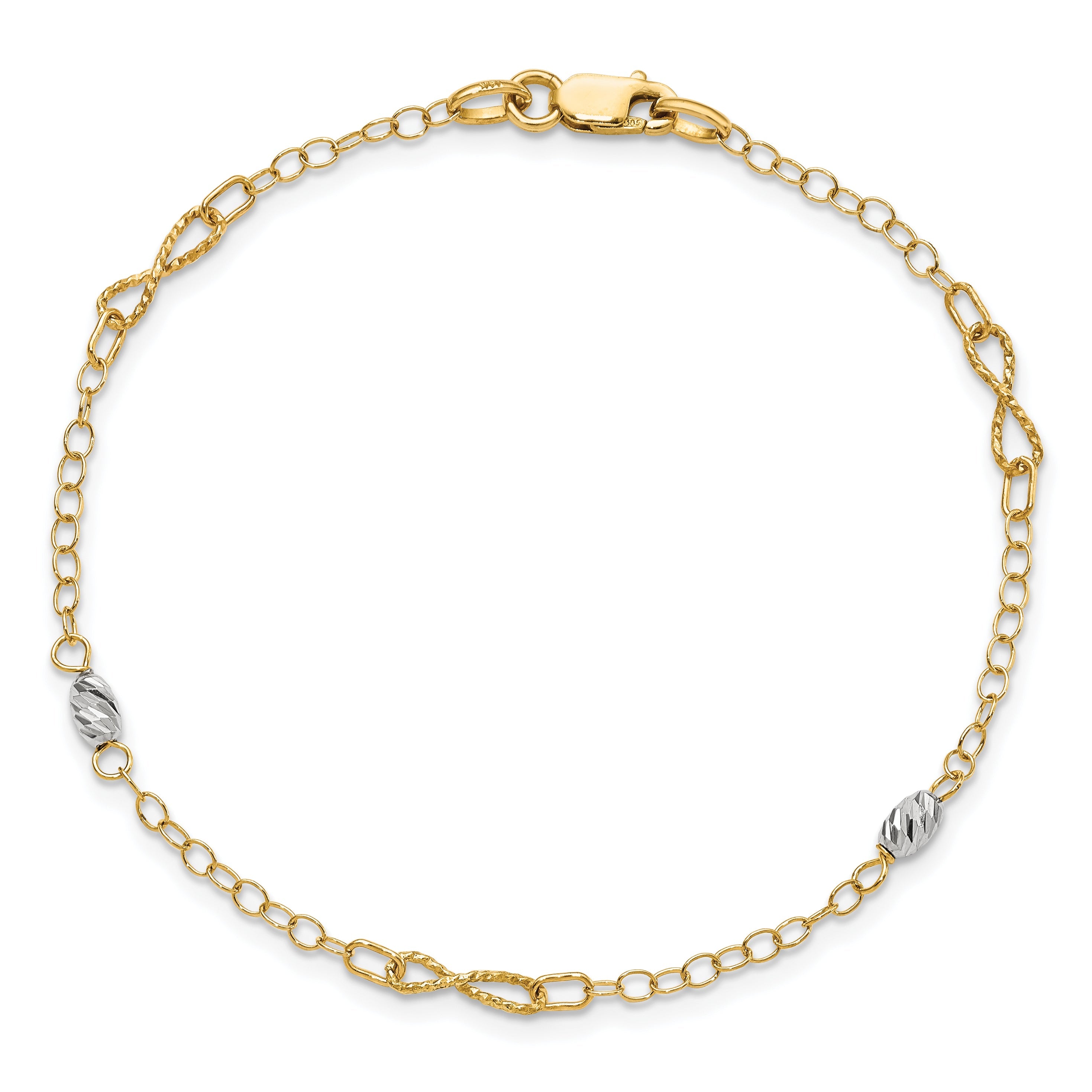 7.5 Zoll 14K Bicolor Poliert und Diamantiert Armband