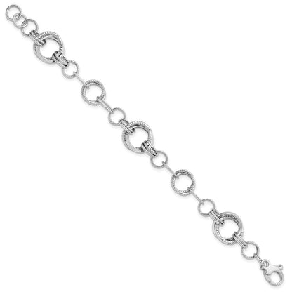 7 Zoll 14K Weißgold Poliert und Strukturiert Fantasieglieder Armband